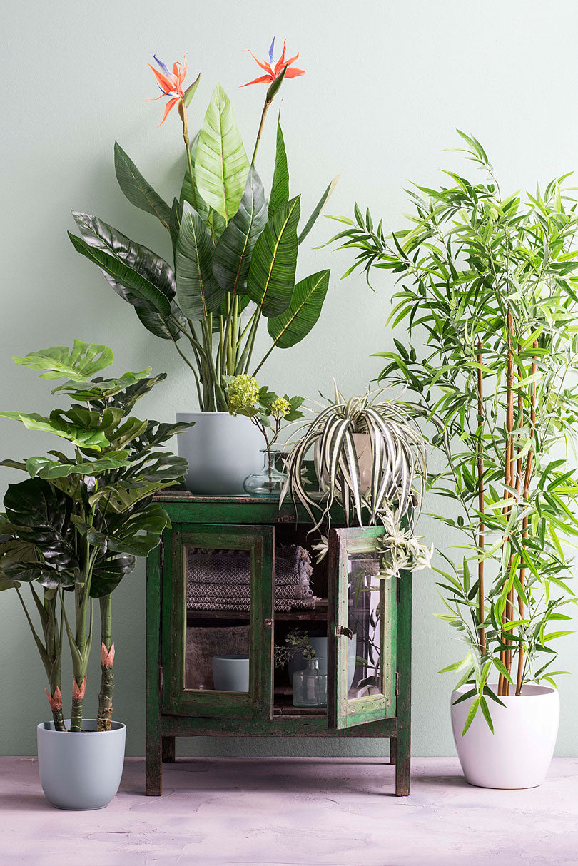 Artificial bird-of-paradise plant incl. decorative pot