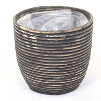 Striped rattan flower pot round black - Indoor pot