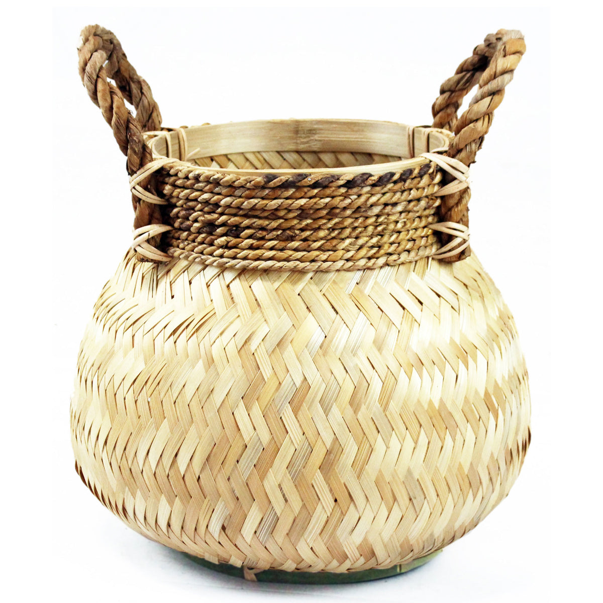 Bamboo basket round brown - Indoor and outdoor pot