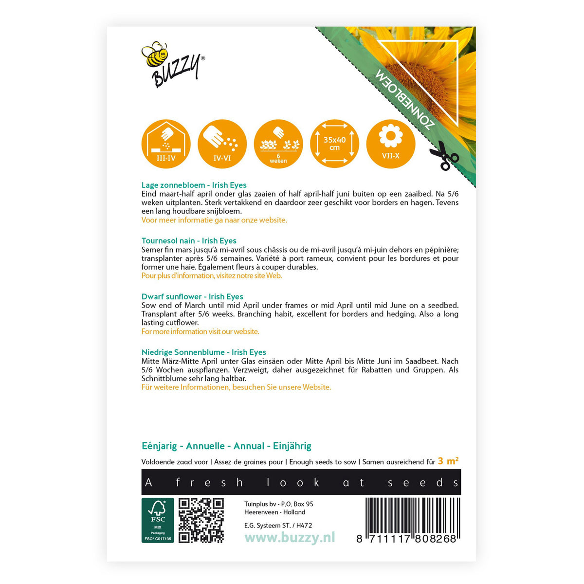 Sunflower Helianthus 'Irish Eyes' yellow 3 m² - Flower seeds