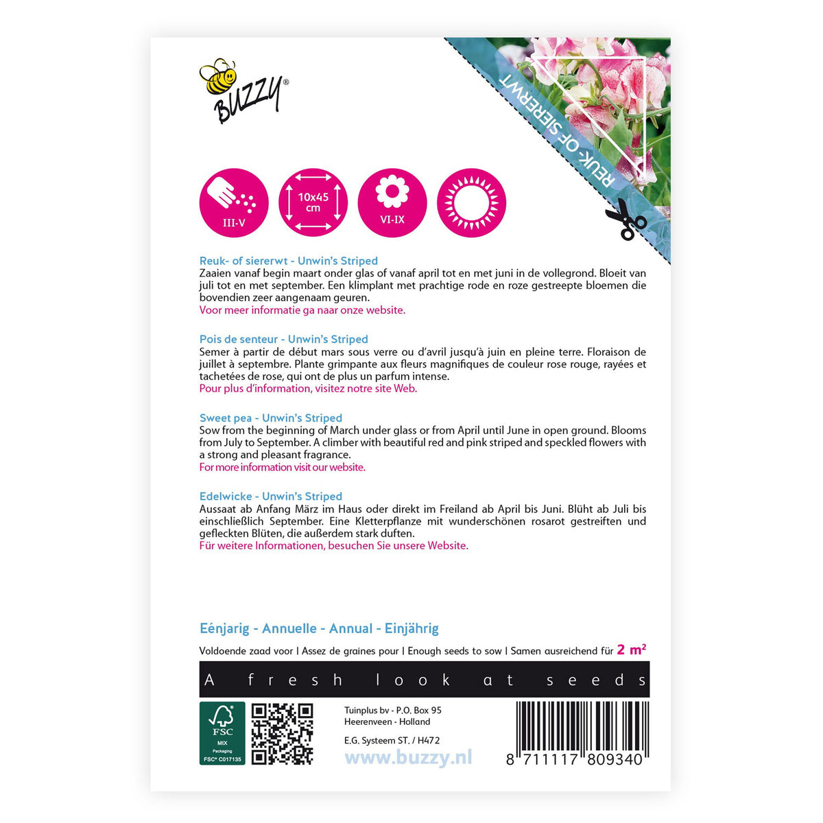 Sweet pea Lathyrus 'Unwin' pink 2 m² - Flower seeds