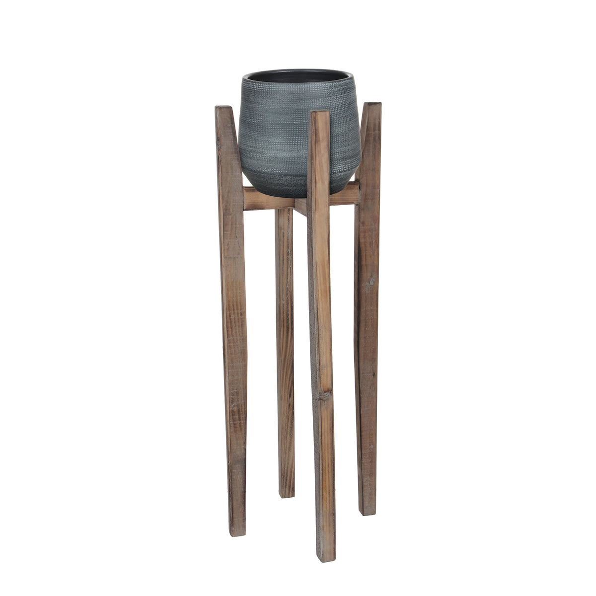 Mica Decorations flower pot Guido round - Indoor pot grey including/incl. plants stand, brown