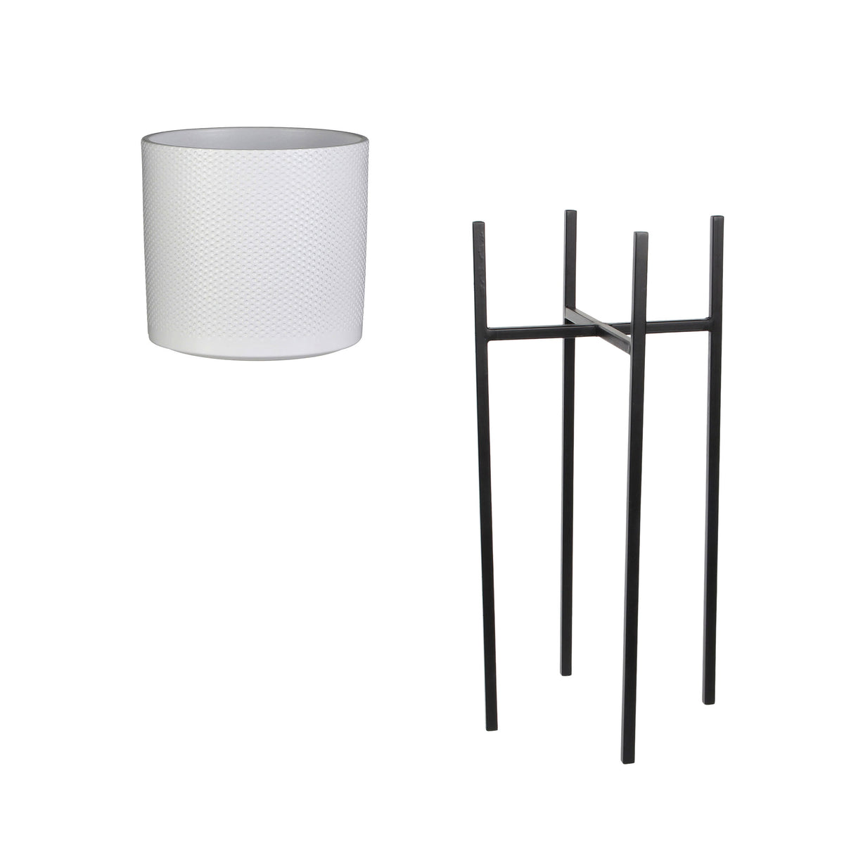 Mica flower pot Era round white with plant stand, black - Indoor pot