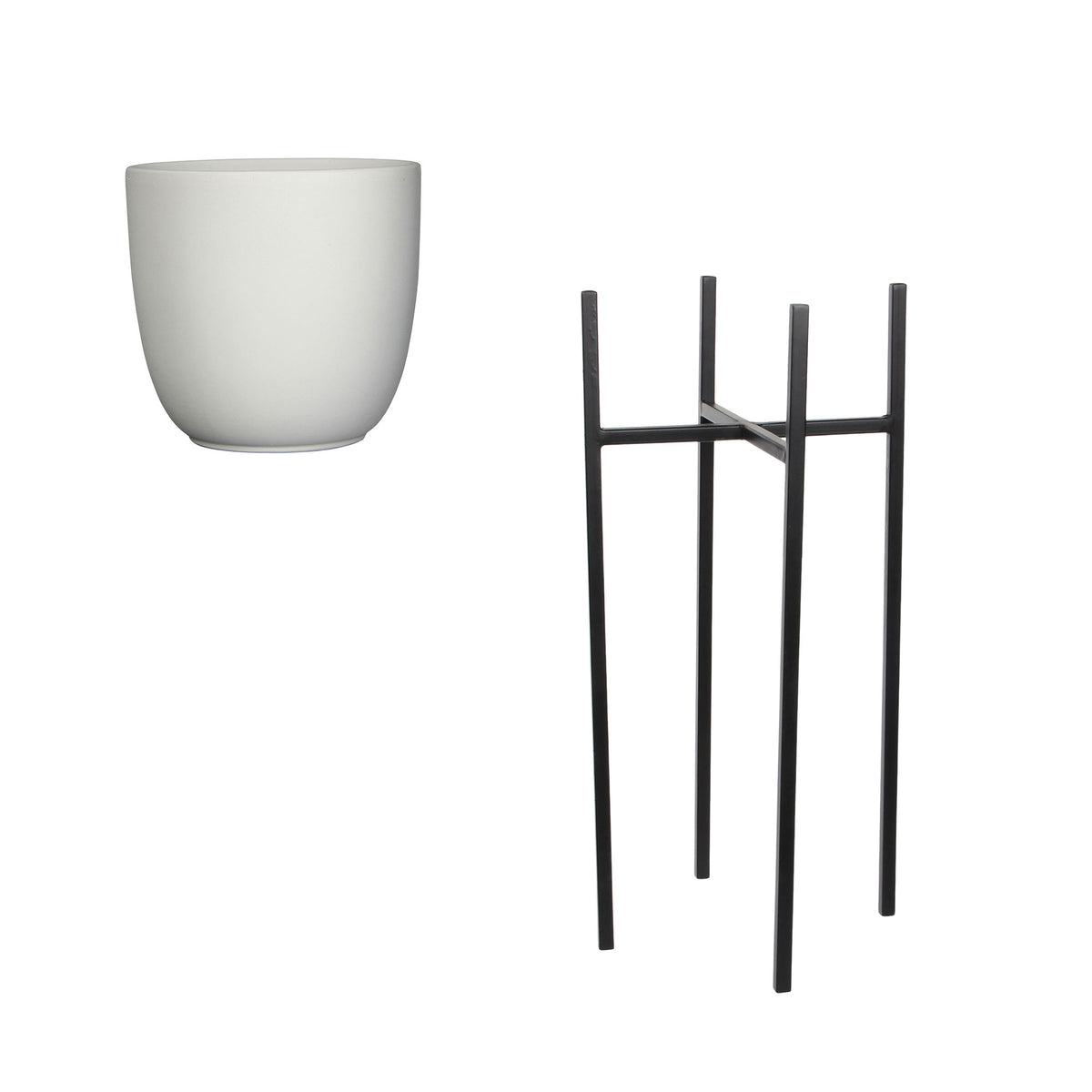 Mica flower pot Tusca round white with plant stand, black - Indoor pot