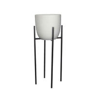 Mica flower pot Tusca round white with plant stand, black - Indoor pot