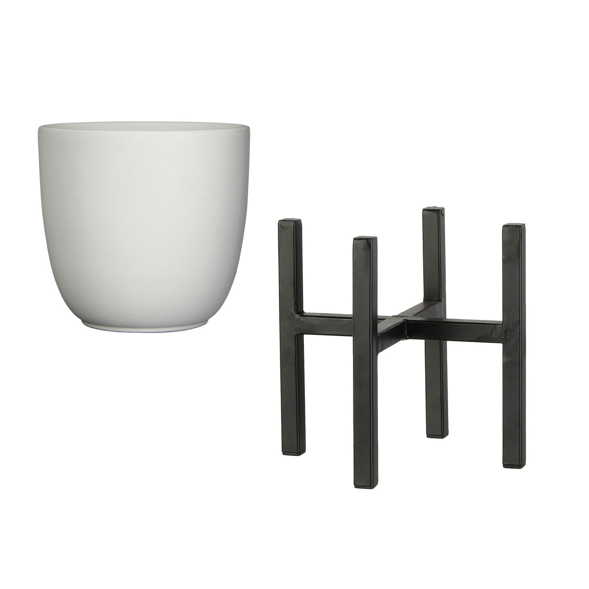 Mica flower pot Tusca round white with plant stand, black - Indoor pot
