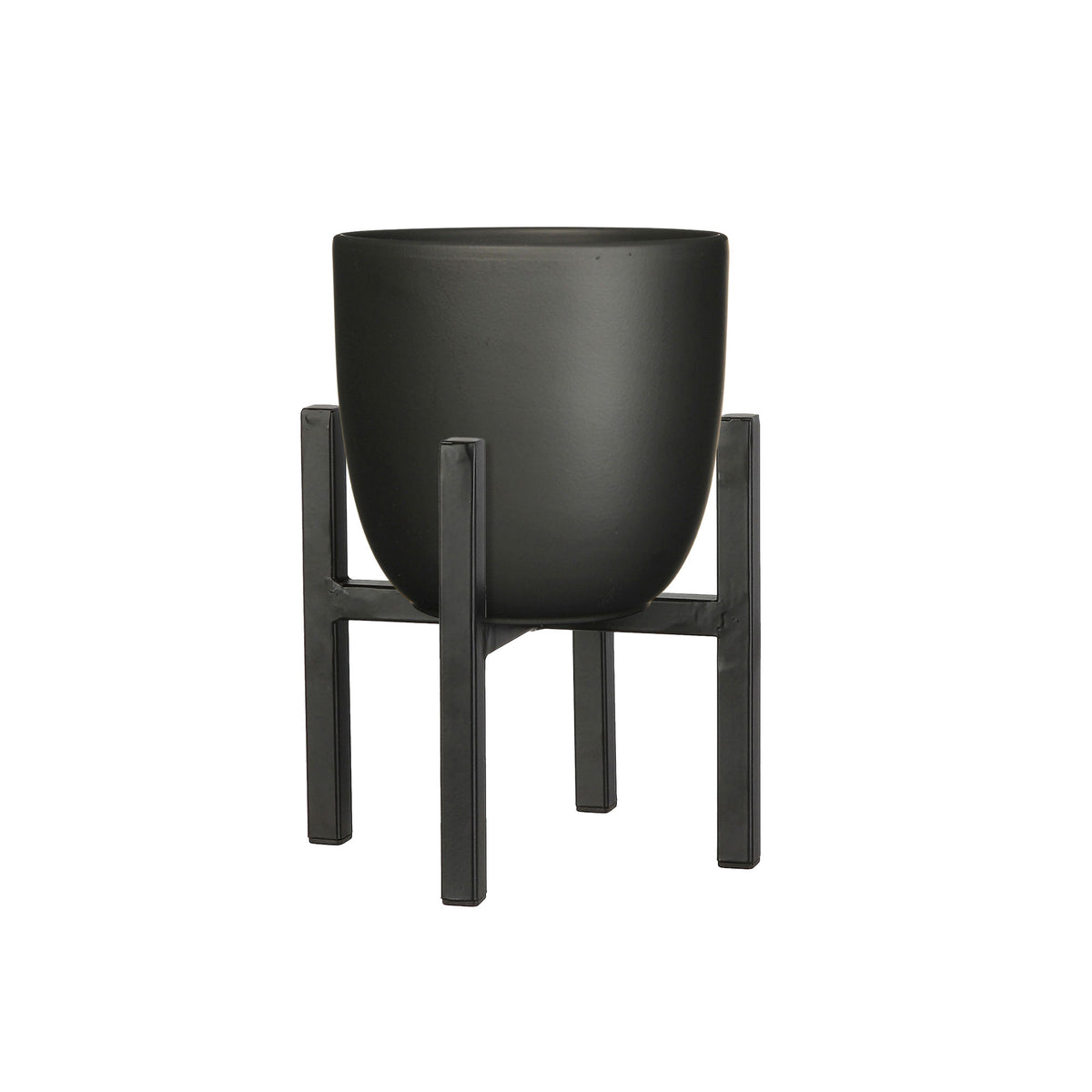 Mica flower pot Tusca round black with plant stand, black - Indoor pot