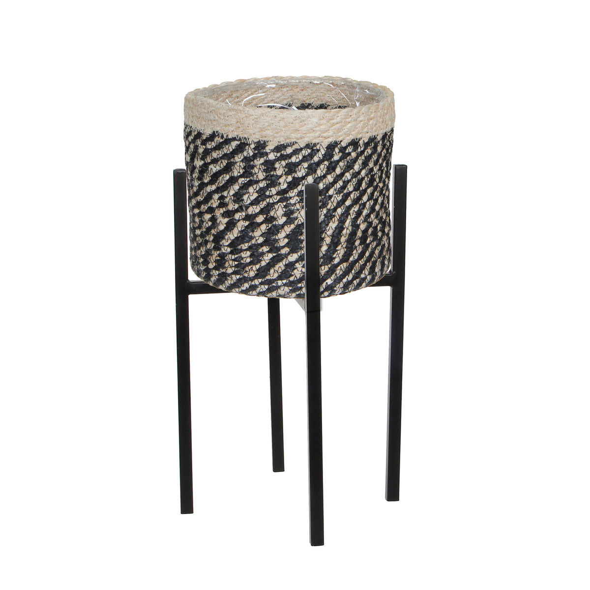 Mica flower pot Bonaparte round black with plant stand - Indoor pot