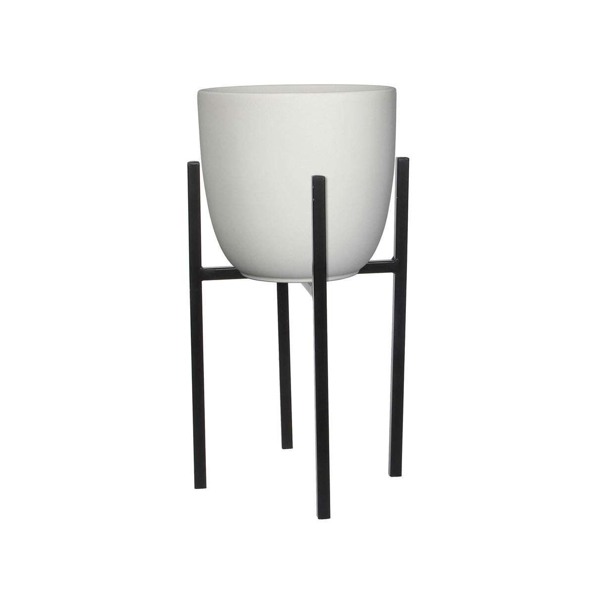 Mica flower pot Tusca round white with plant stand, black - Indoor pot