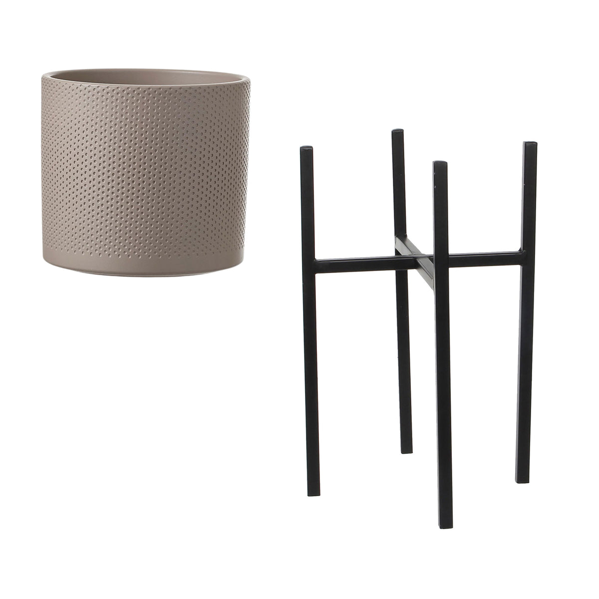 Mica flower pot Era round grey with plant stand - Indoor pot