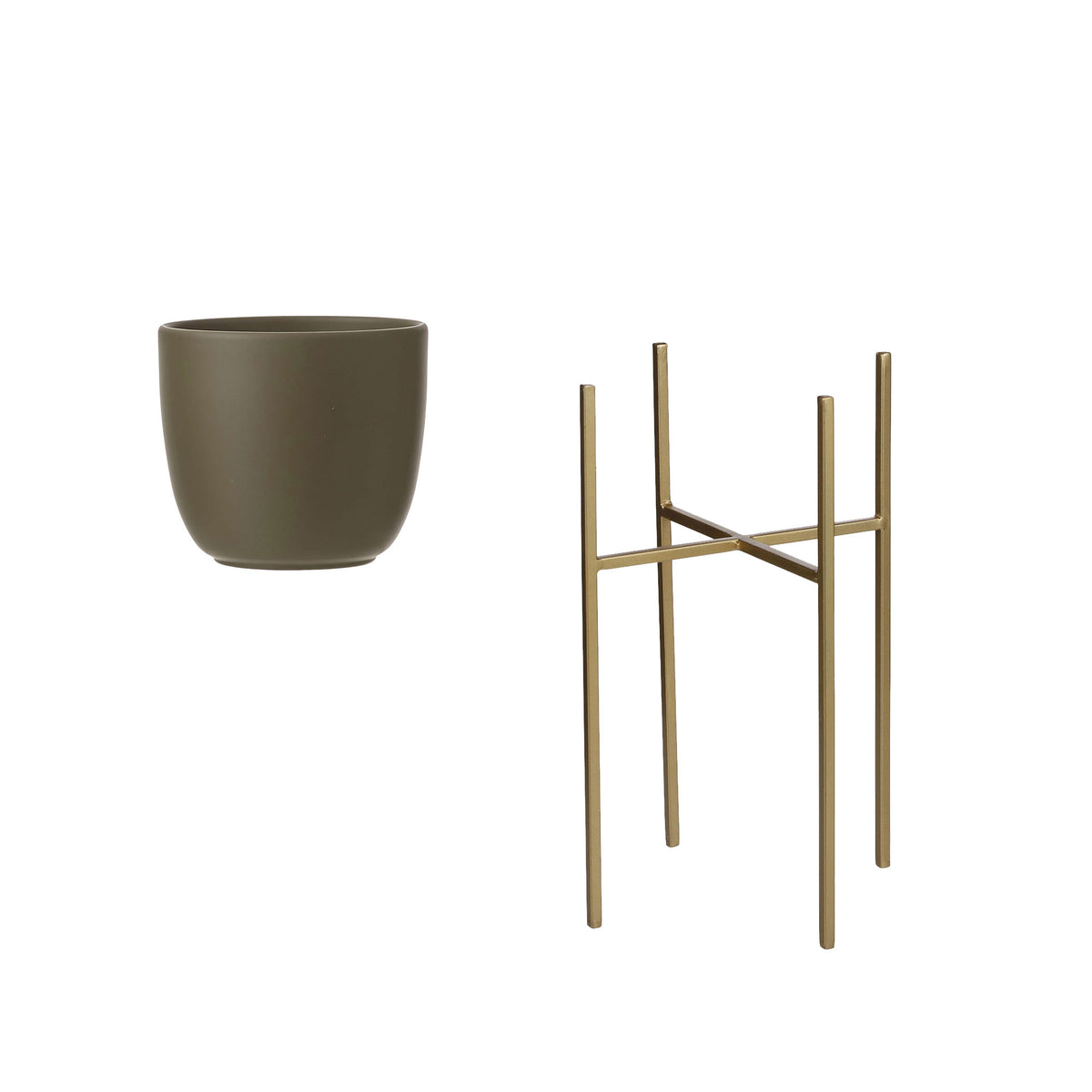 Mica flower pot Tusca round green with plant stand - Indoor pot