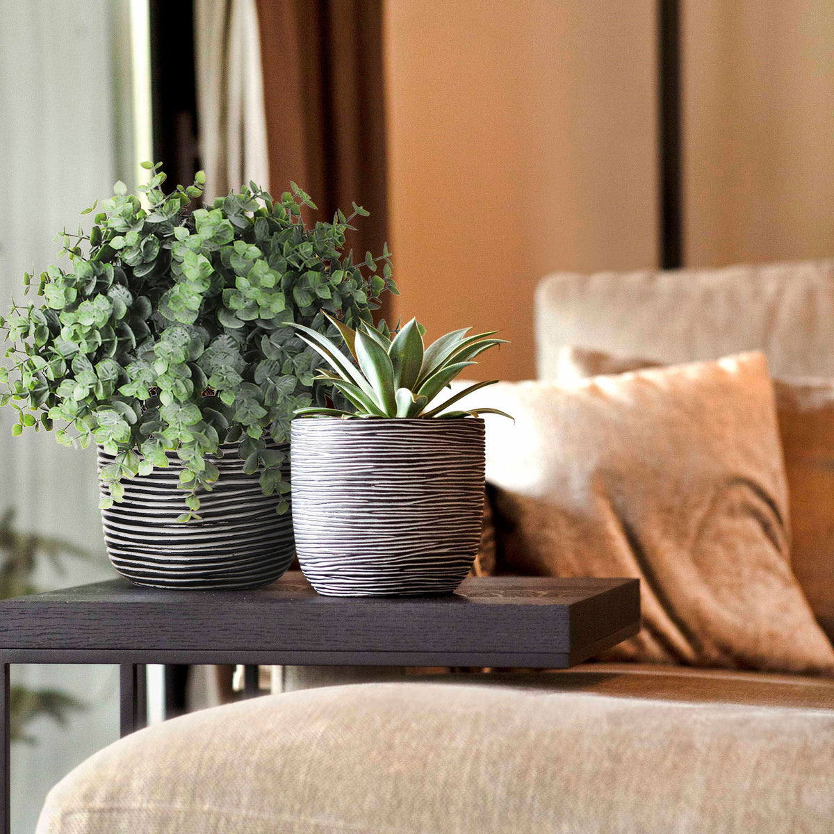 Eucalyptus artificial plant incl. black decorative pot