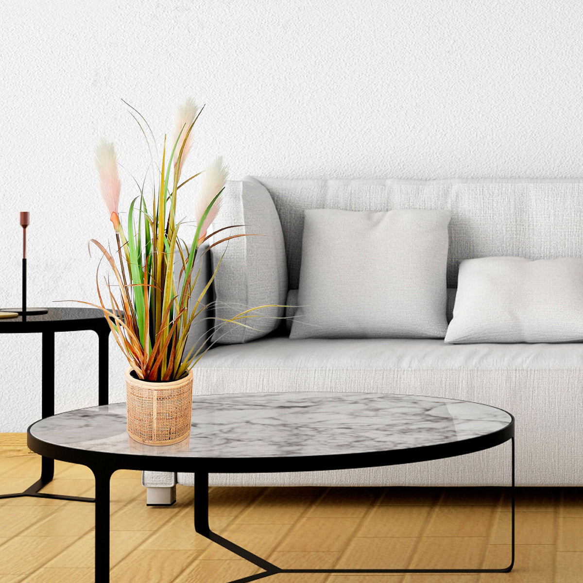 Artificial canary grass in green/brown incl. decorative brown pot