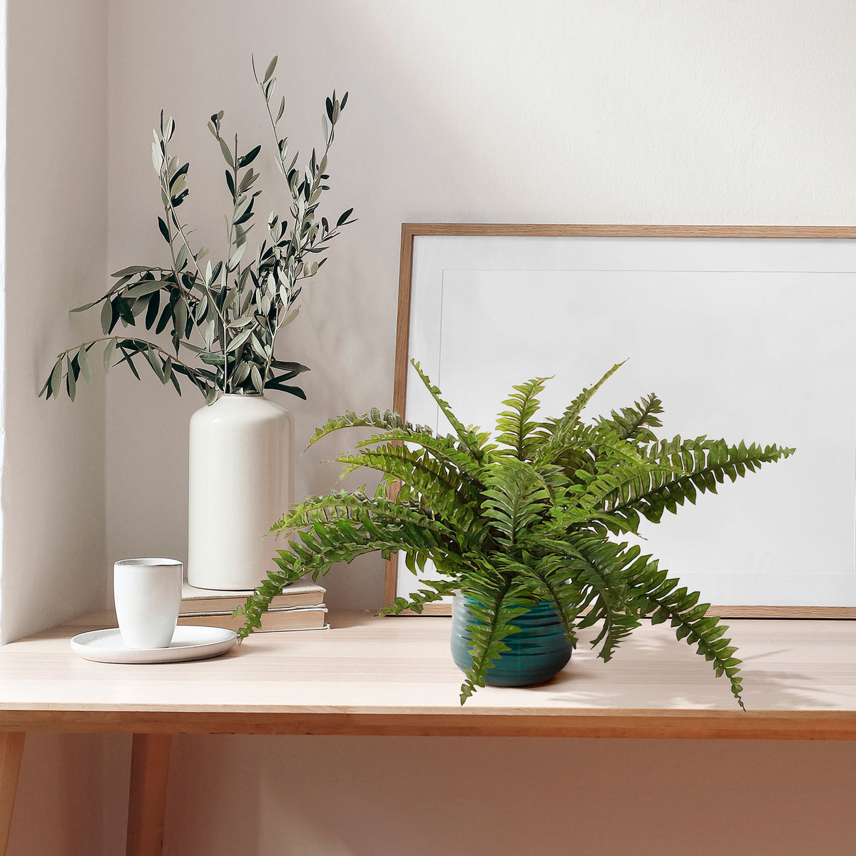 'Boston' artificial fern incl. decorative turquoise pot