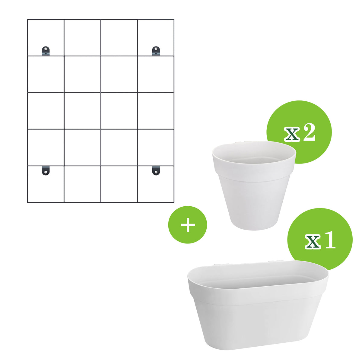 3x Elho Flower Pot 'Loft urban Green wall' round black-white with Elho rack - Outdoor pot