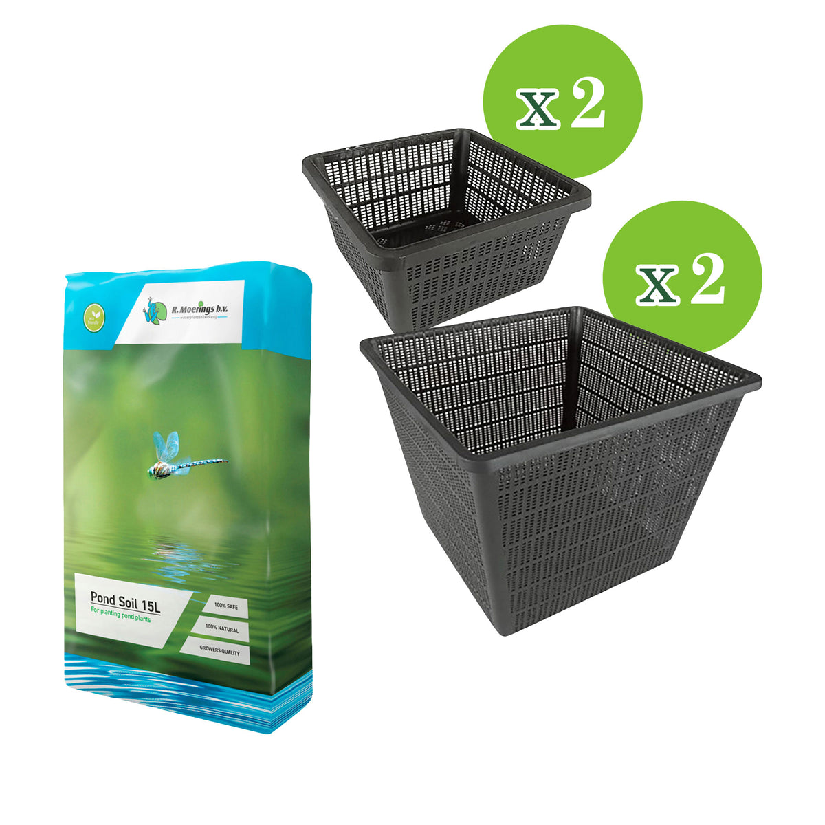 4x Pond basket square with Moerings pond soil