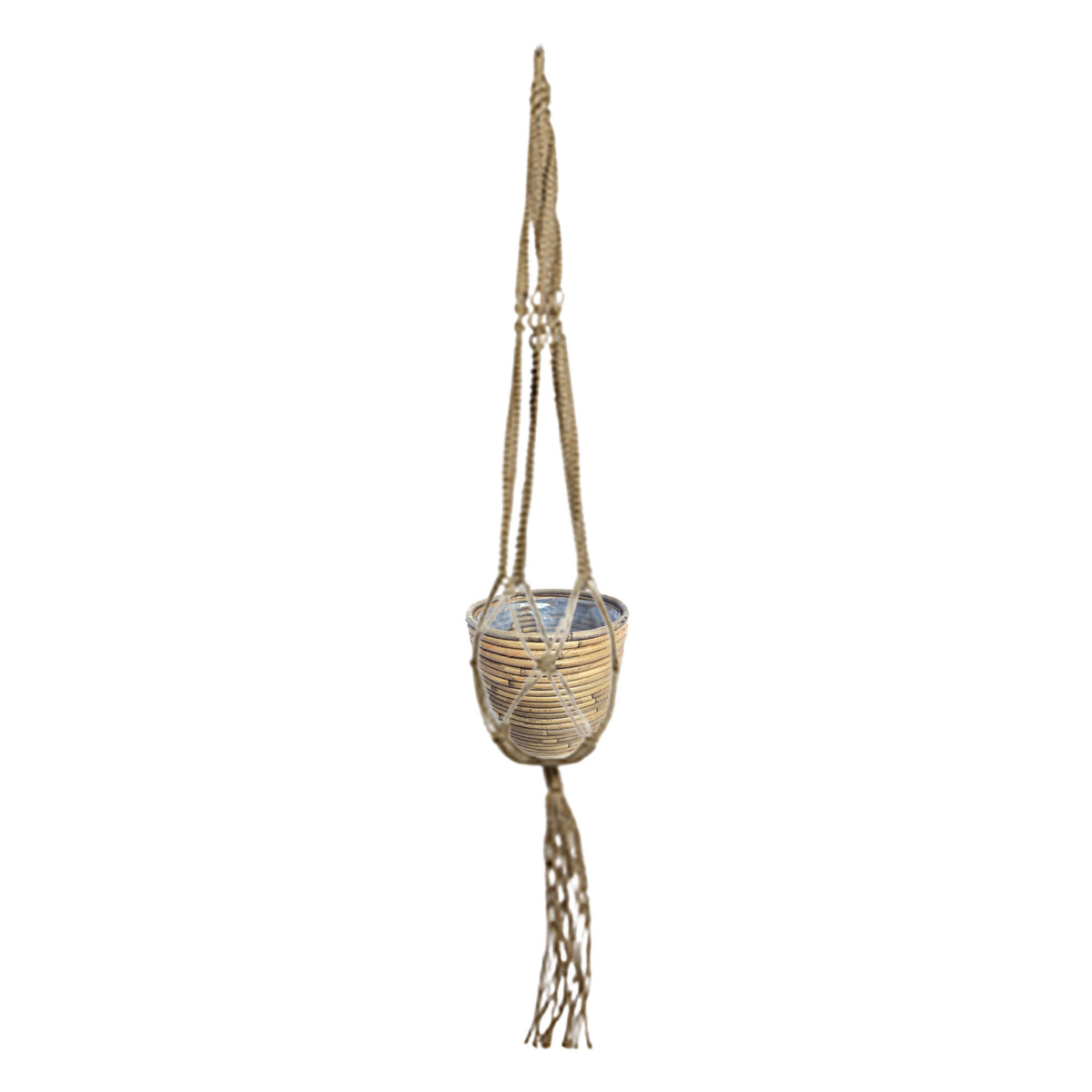 Rotan pot Macrame 'Ballon Stripe' brown with plant hanger