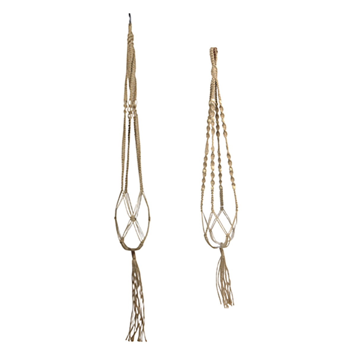 2x Decorative pot rattan Macrame 'Ballon Stripe' natural with plant hanger