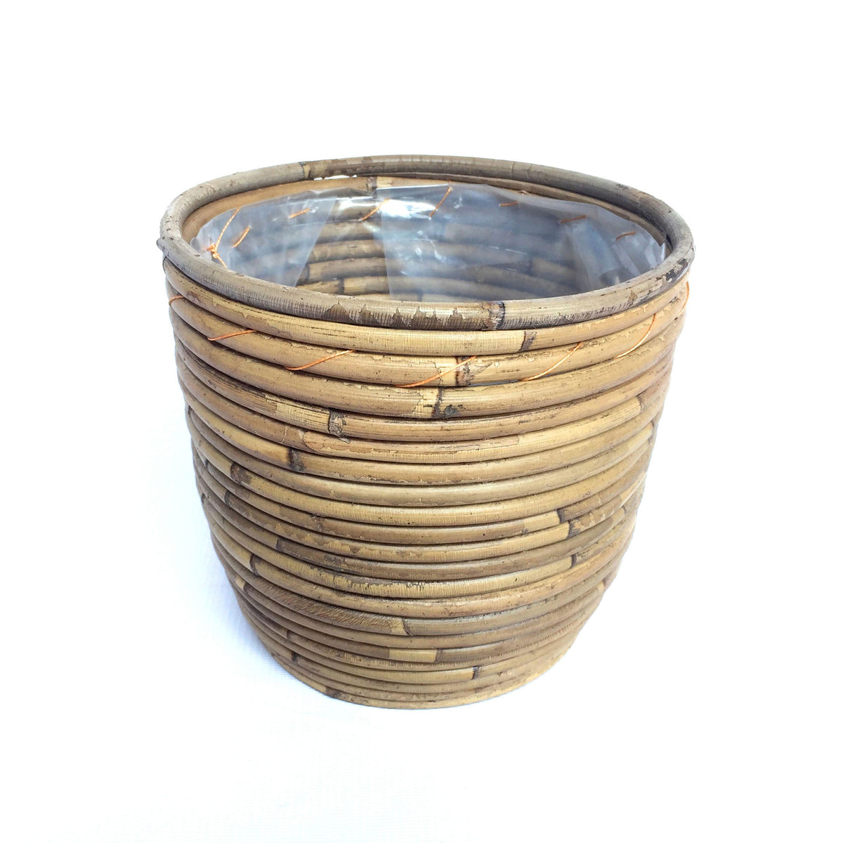 Rattan Decorative pot Macrame 'Ballon Stripe' grey with plant hangers