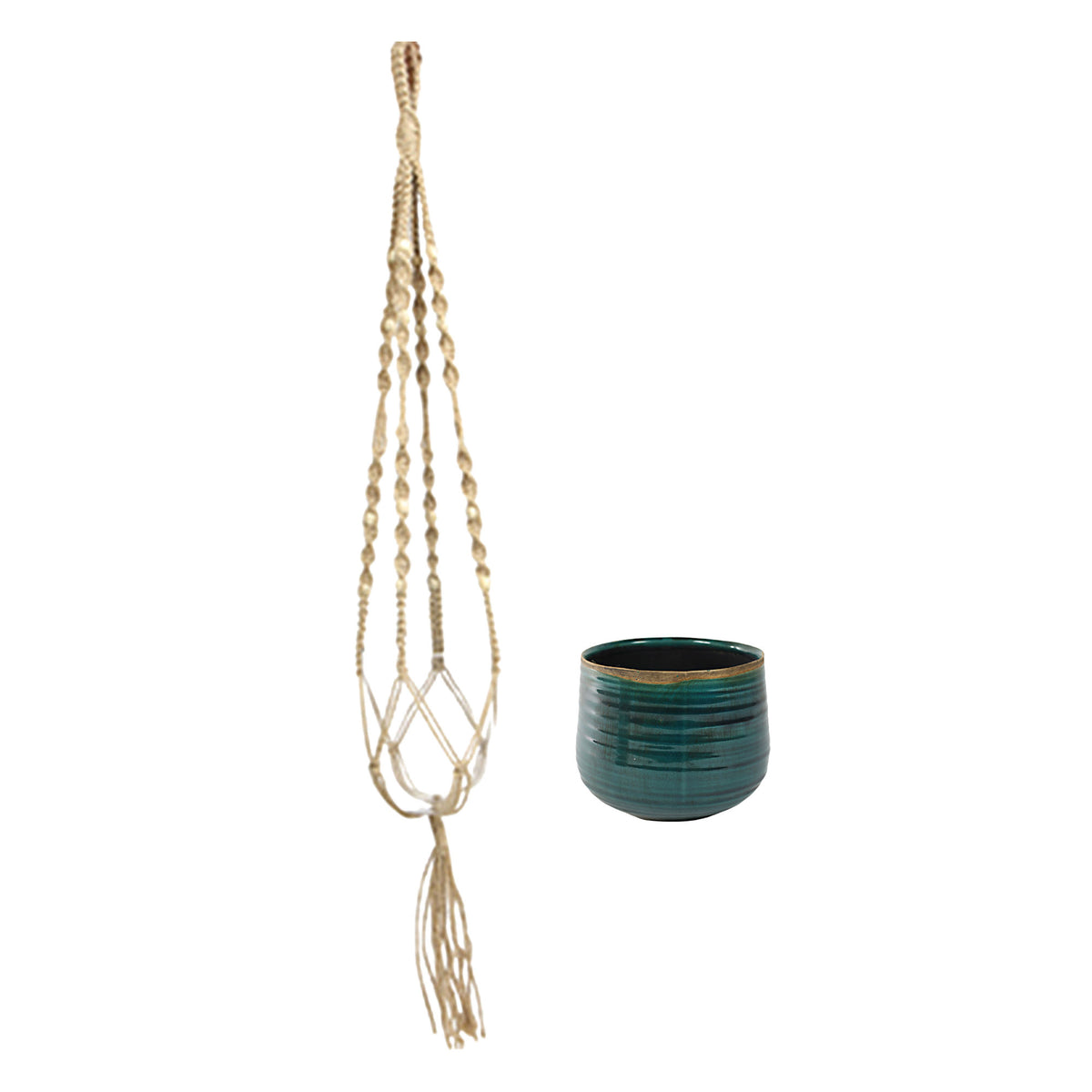 Decorative pot Macrame 'Iris' blue with plant hanger
