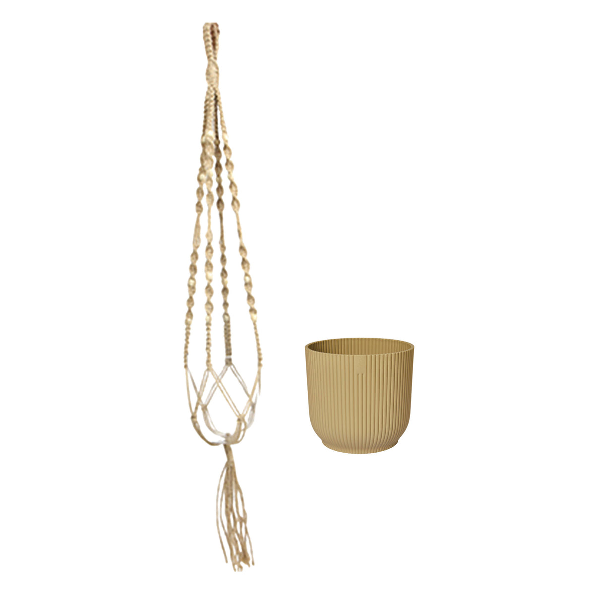 Elho Decorative pot Macrame 'Vibes Fold' yellow with plant hanger
