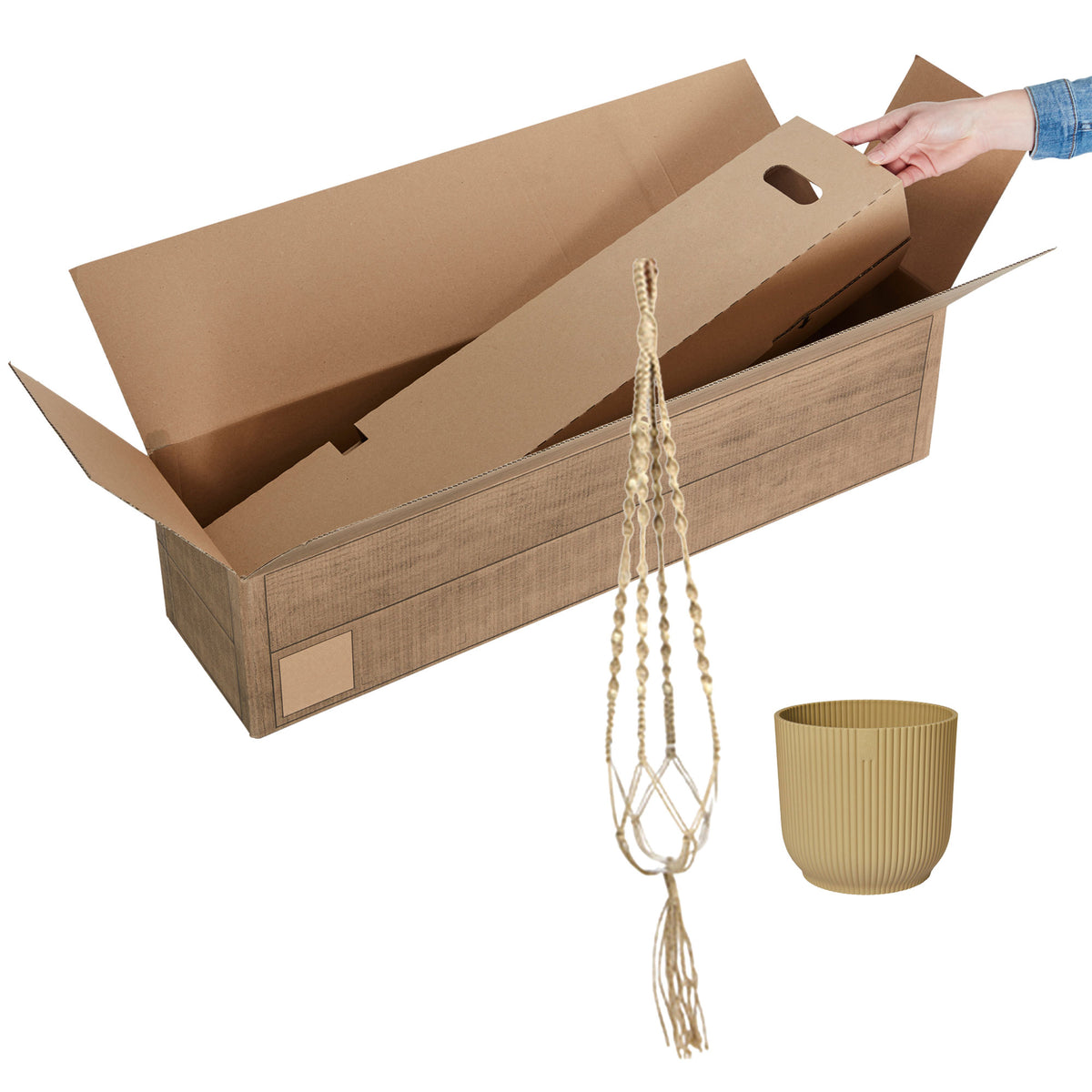 Elho Decorative pot Macrame 'Vibes Fold' yellow with plant hanger