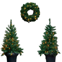Black Box 2x artificial Christmas tree + 1x Christmas wreath 'Norton' incl. LED lighting