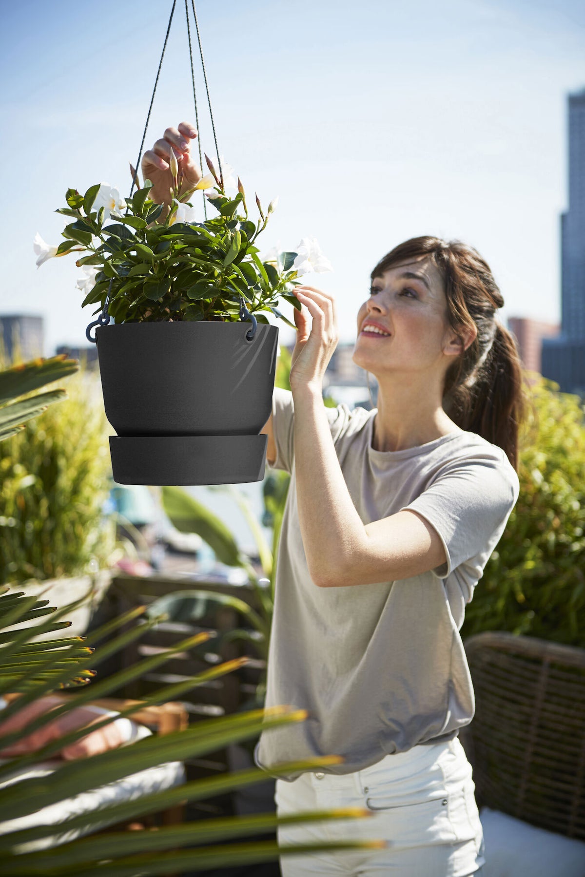 Elho Hanging dish Greenville round black - Outdoor pot