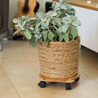 Nature Bamboo plant trolley round brown