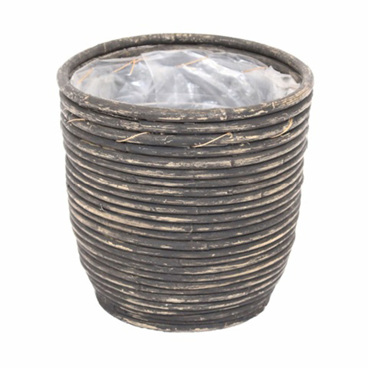 Striped rattan flower pot round black - Indoor pot