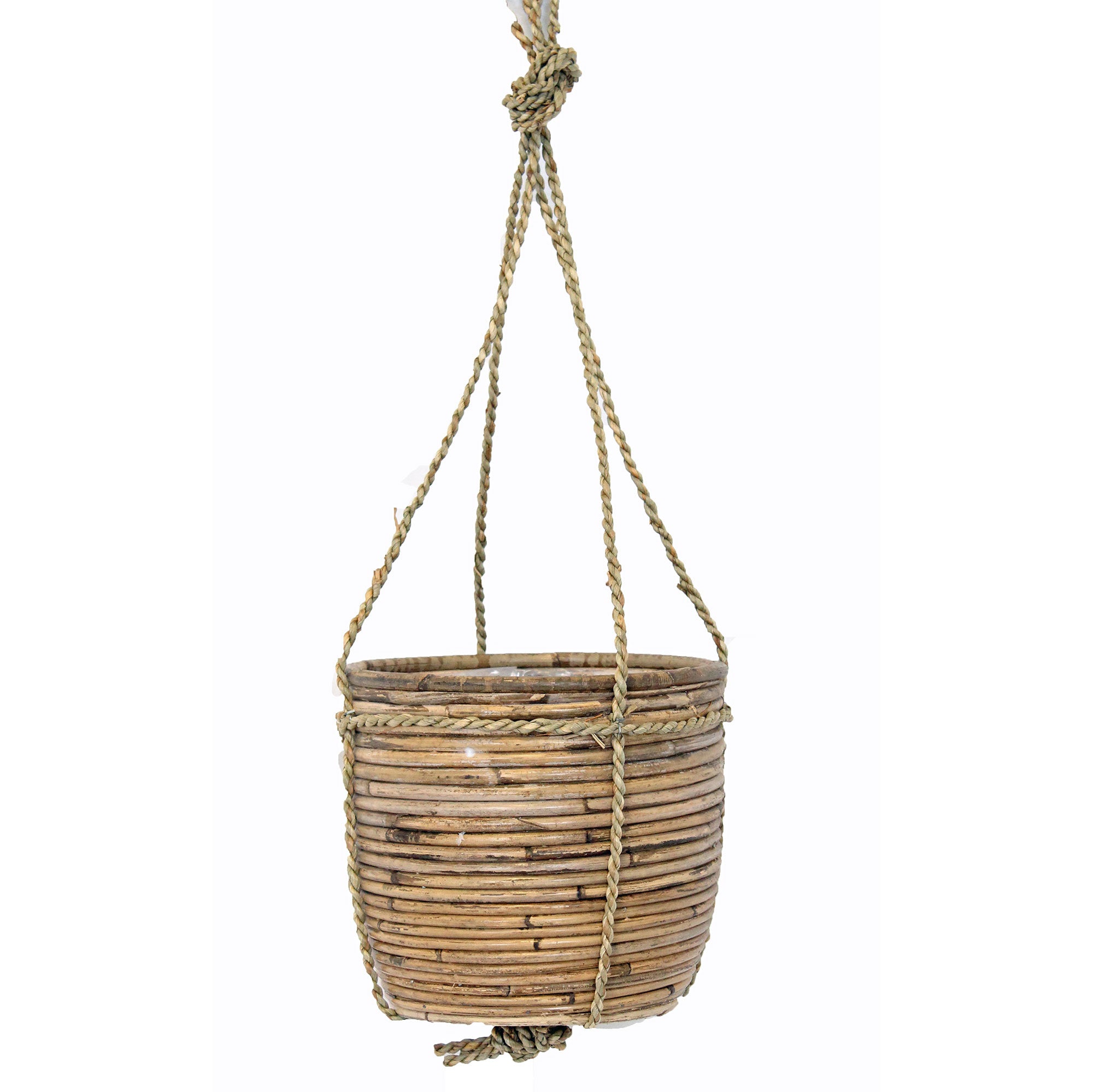 Buy Striped rattan hanging pot round grey - Indoor and outdoor pot ...