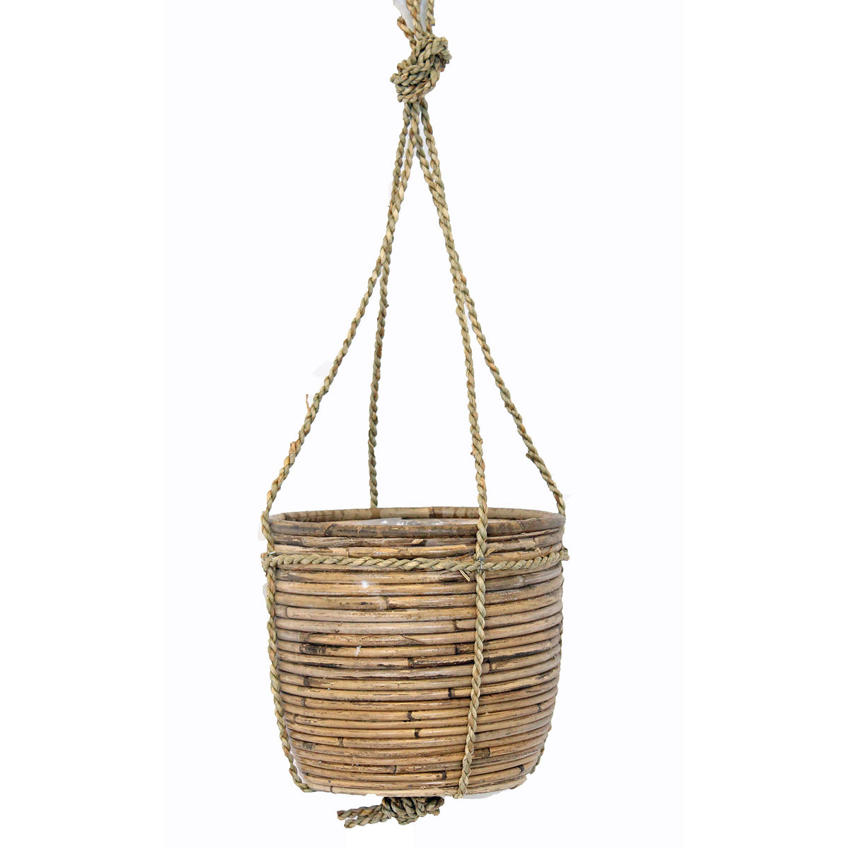 Striped rattan hanging pot round grey - Indoor and outdoor pot