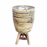 Rattan flower pot on legs round grey - Indoor and outdoor pot