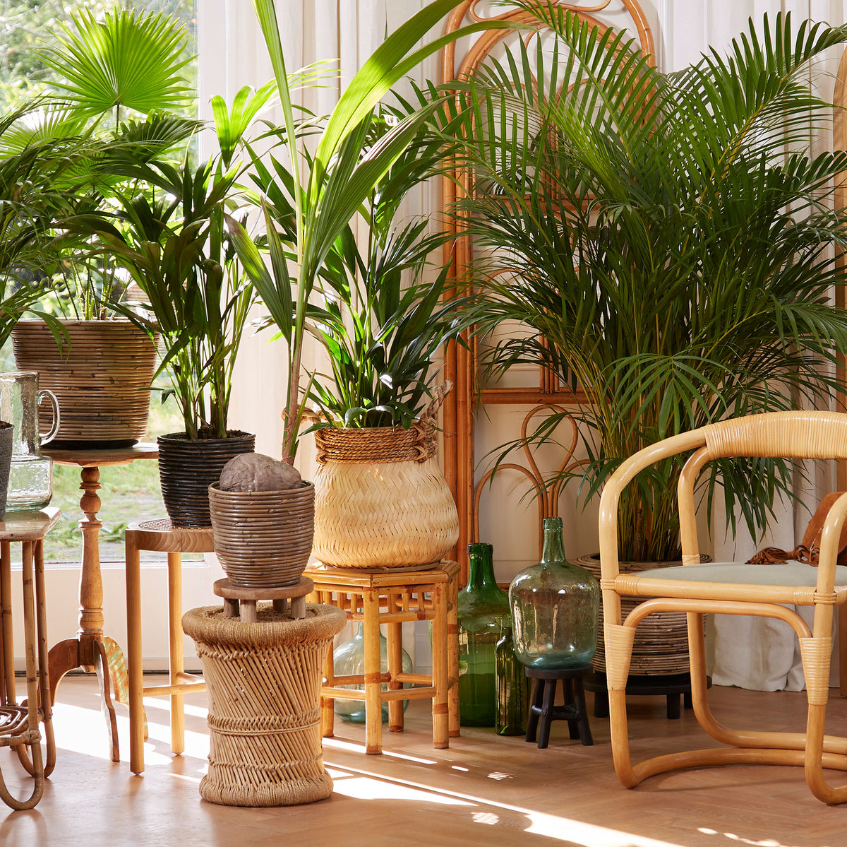 Bamboo basket round brown - Indoor and outdoor pot