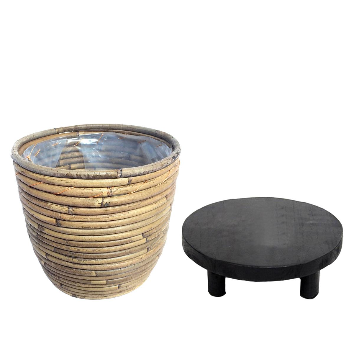 3x Air-purifying indoor plants - Mix including decorative pots + platform