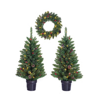 Black Box Black Box 2x artificial frosted Christmas tree + 1x Christmas wreath 'Creston' incl. LED lighting + Christmas decoration