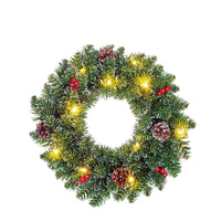 Artificial Christmas wreath including LED lighting + Christmas decoration Green-Red