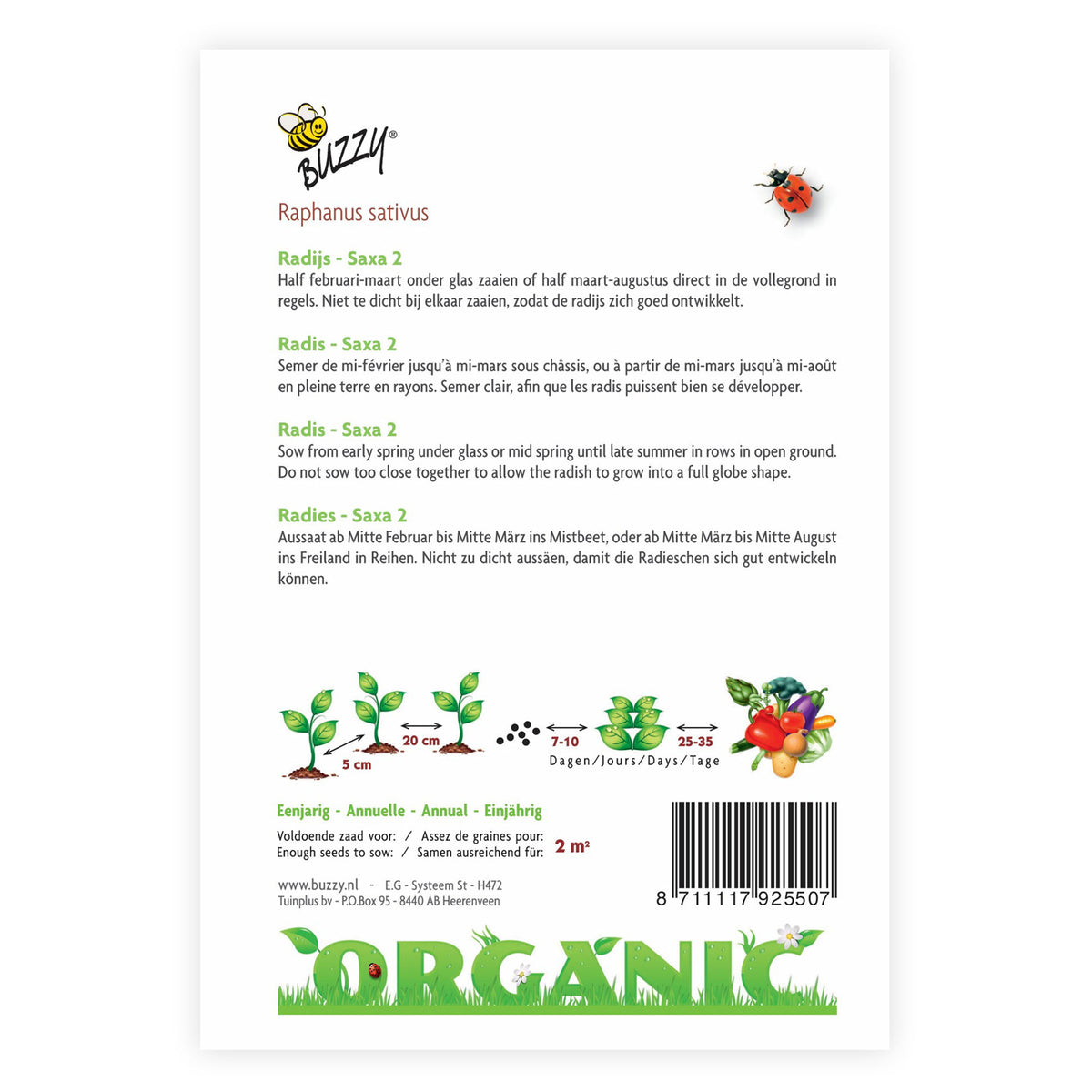 Radish Raphanus 'Saxa 2' - Organic 2 m² - Vegetable seeds