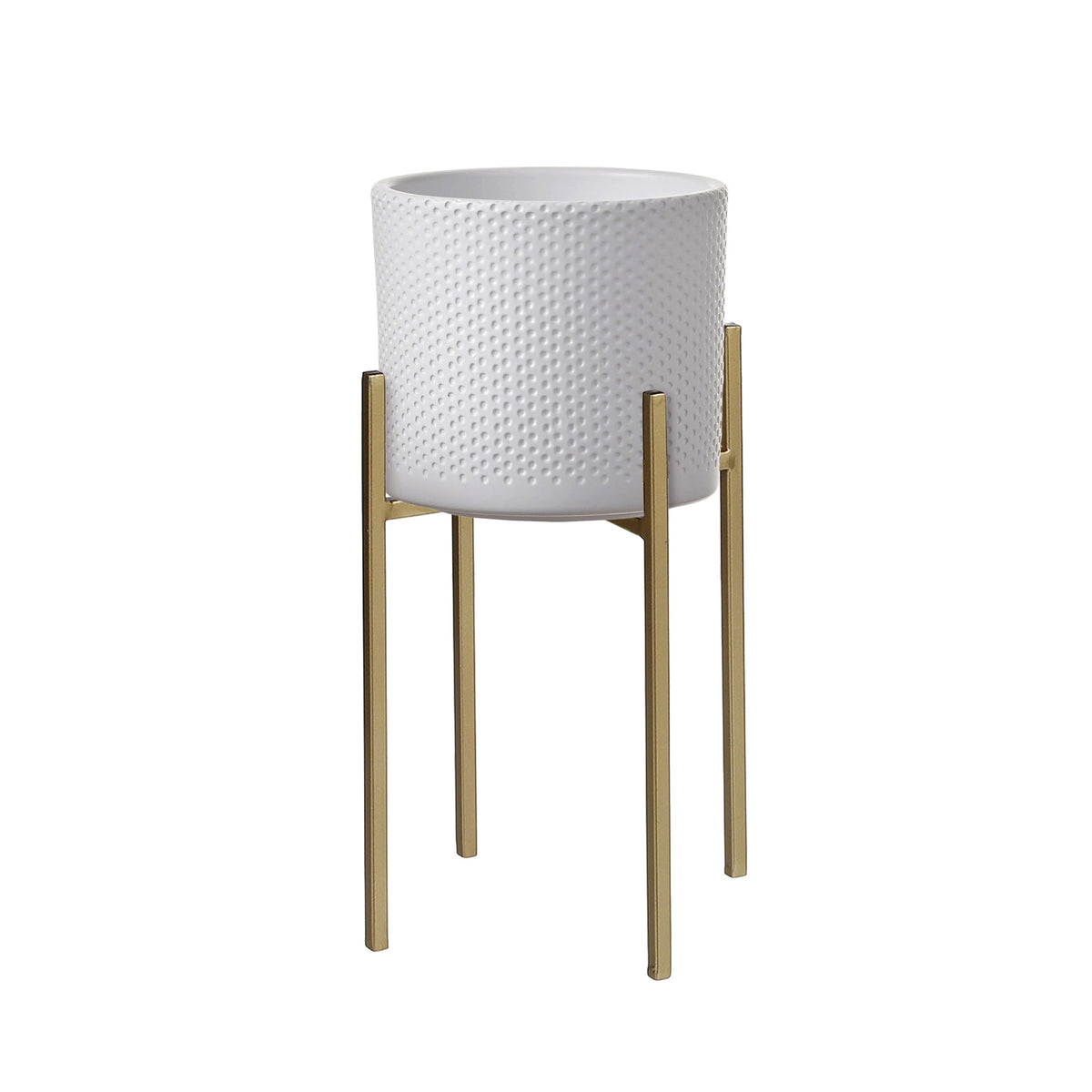 Mica Decorations flower pot Era round - Indoor pot white including/incl. plants stand, gold