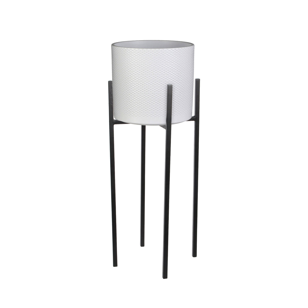 Mica flower pot Era round white with plant stand, black - Indoor pot