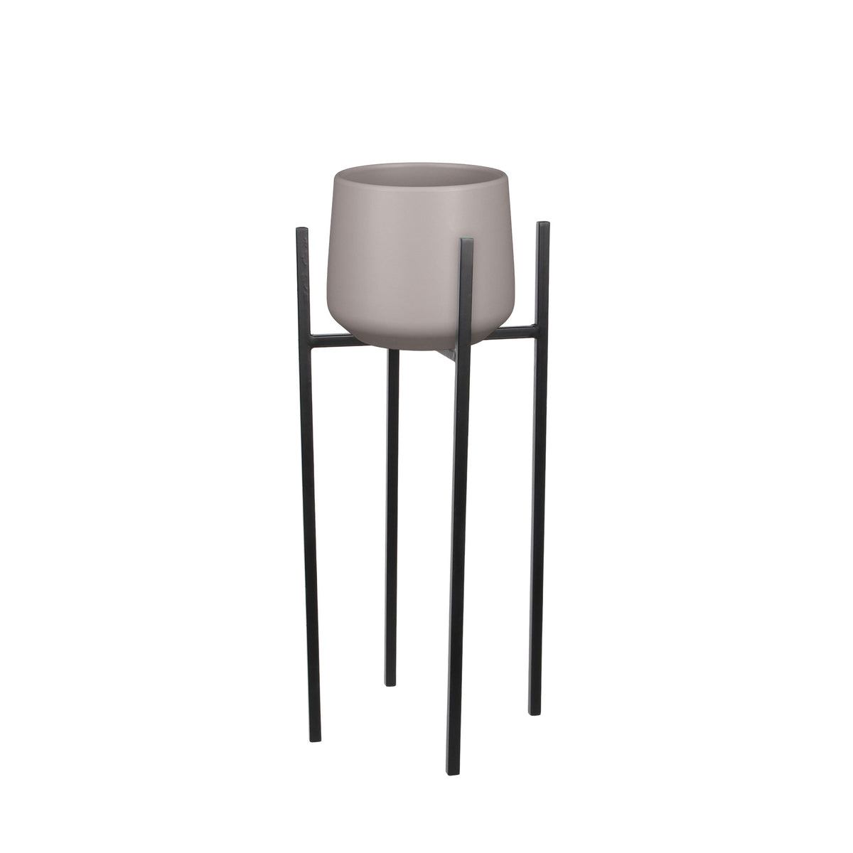 Mica flower pot Amber round taupe with plant stand - Indoor pot