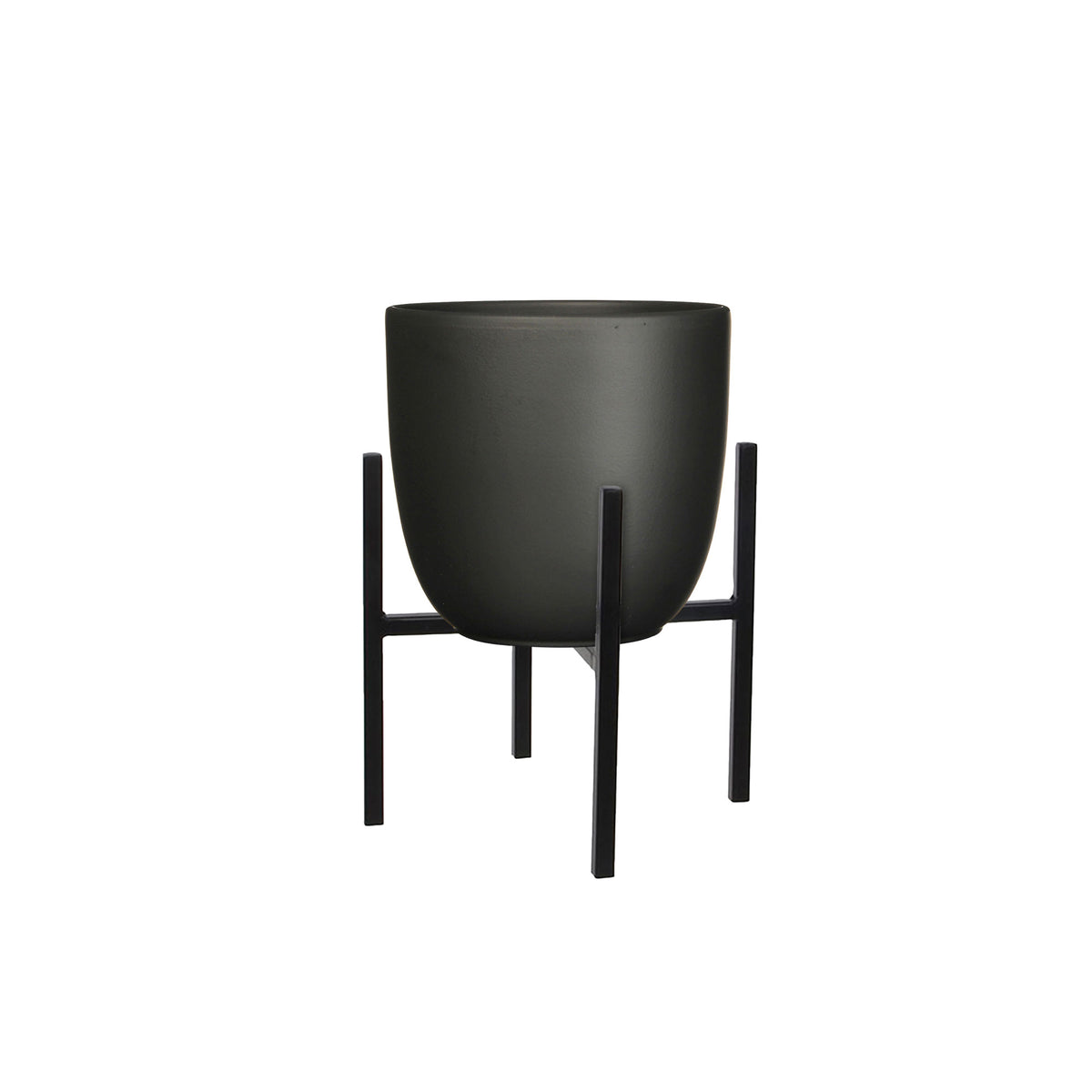 Mica flower pot Tusca round black with plant stand - Indoor pot