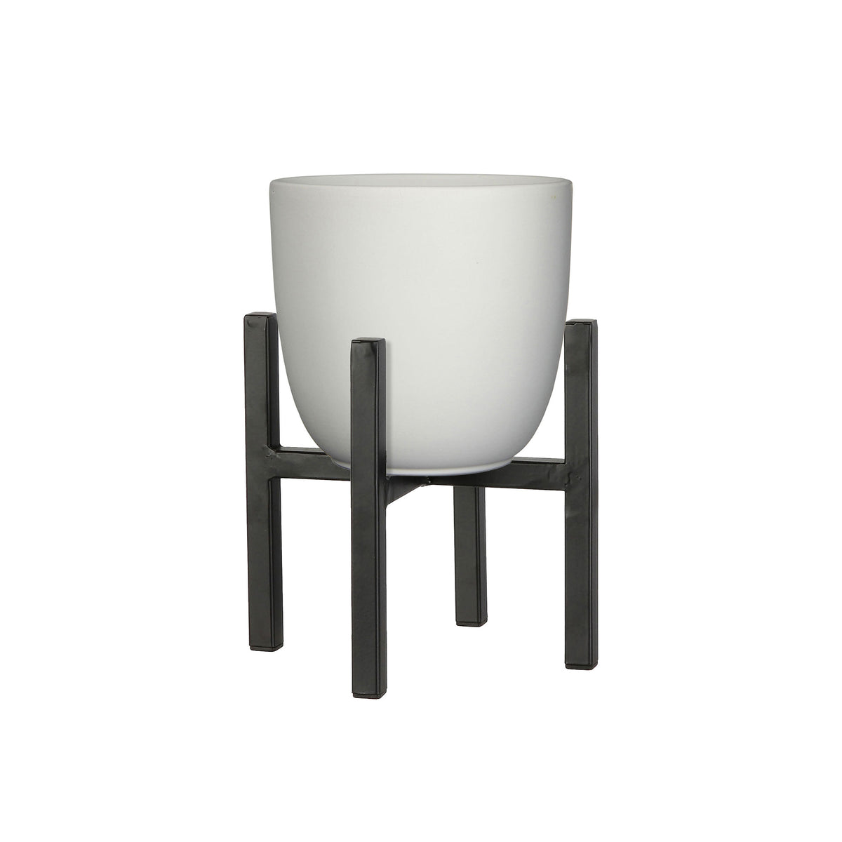 Mica flower pot Tusca round white with plant stand, black - Indoor pot