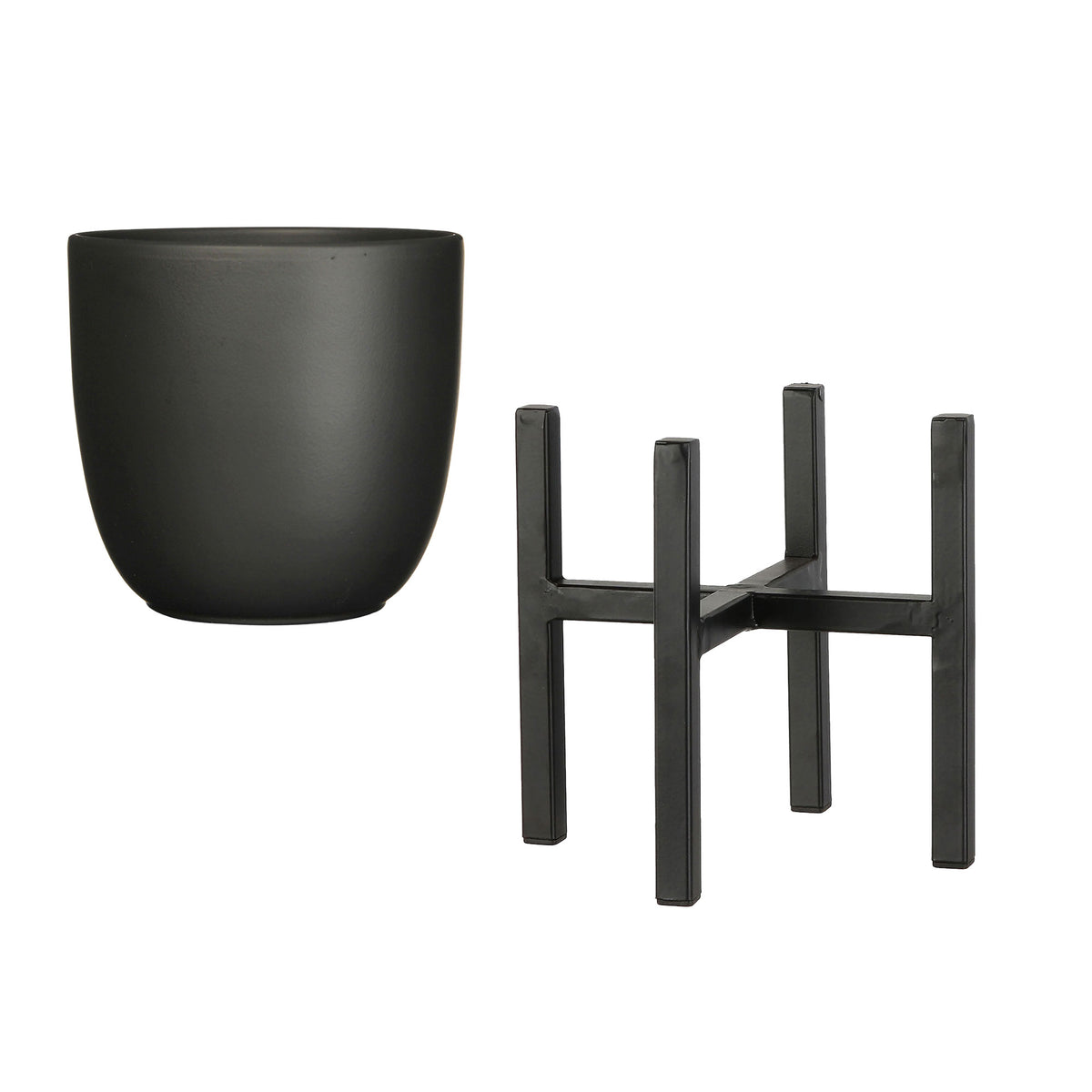 Mica flower pot Tusca round black with plant stand, black - Indoor pot