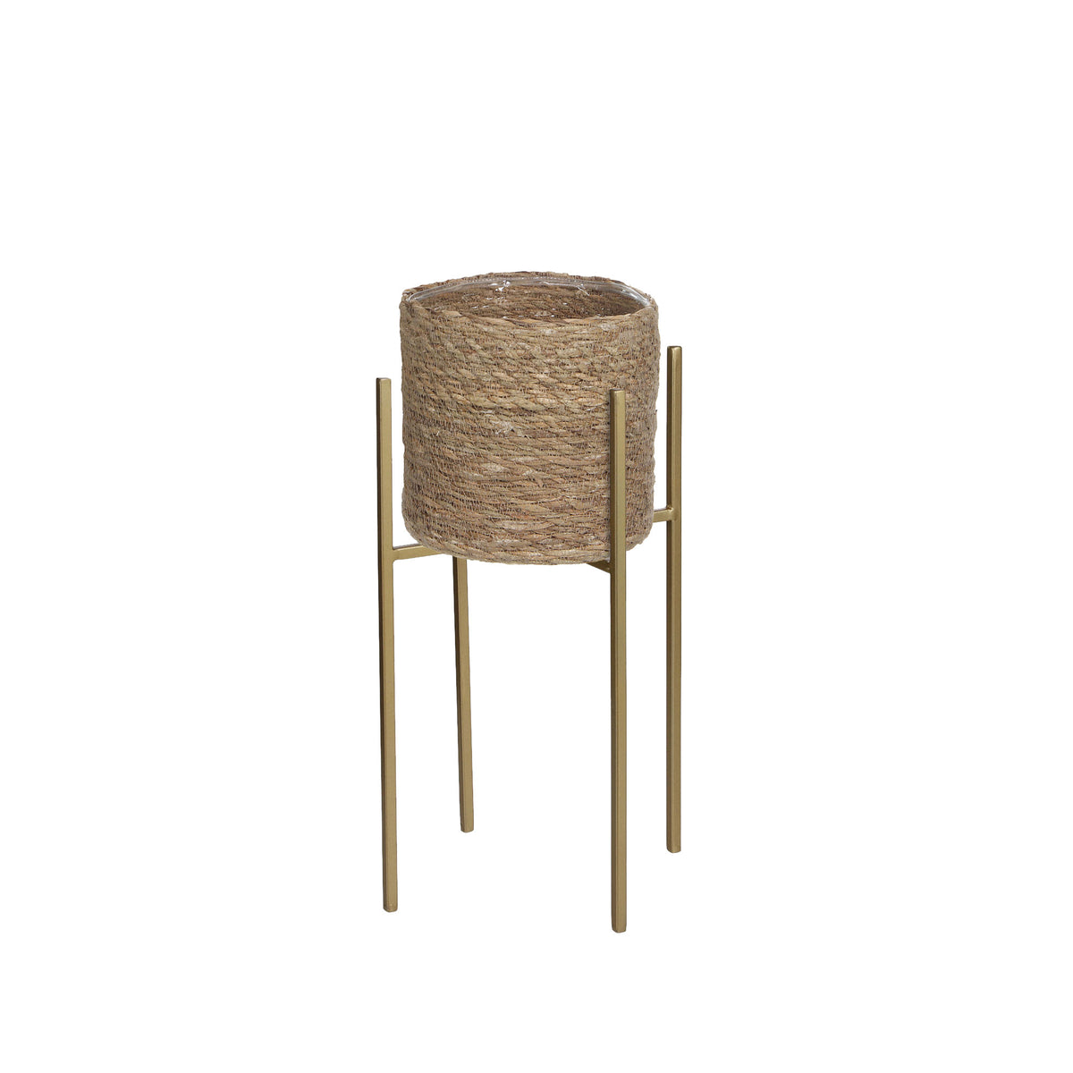 Mica flower pot Atlantic zeegras round brown with plant stand - Indoor pot