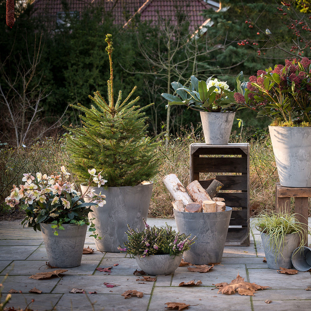 Artstone Flower pot Claire round grey - Indoor and outdoor pot