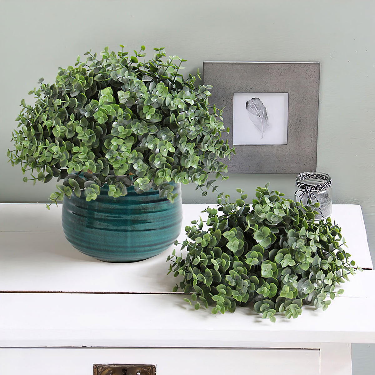 Eucalyptus artificial plant incl. blue decorative pot