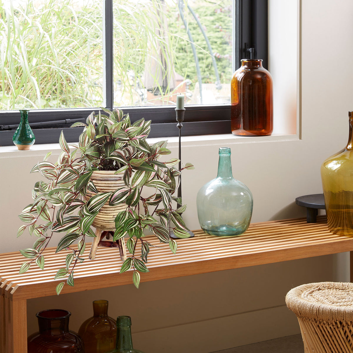 Tradescantia hanging artificial plant incl. brown decorative pot