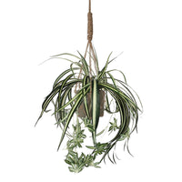 Chlorophytum hanging green artificial plant incl. decorative green pot and plant hanger