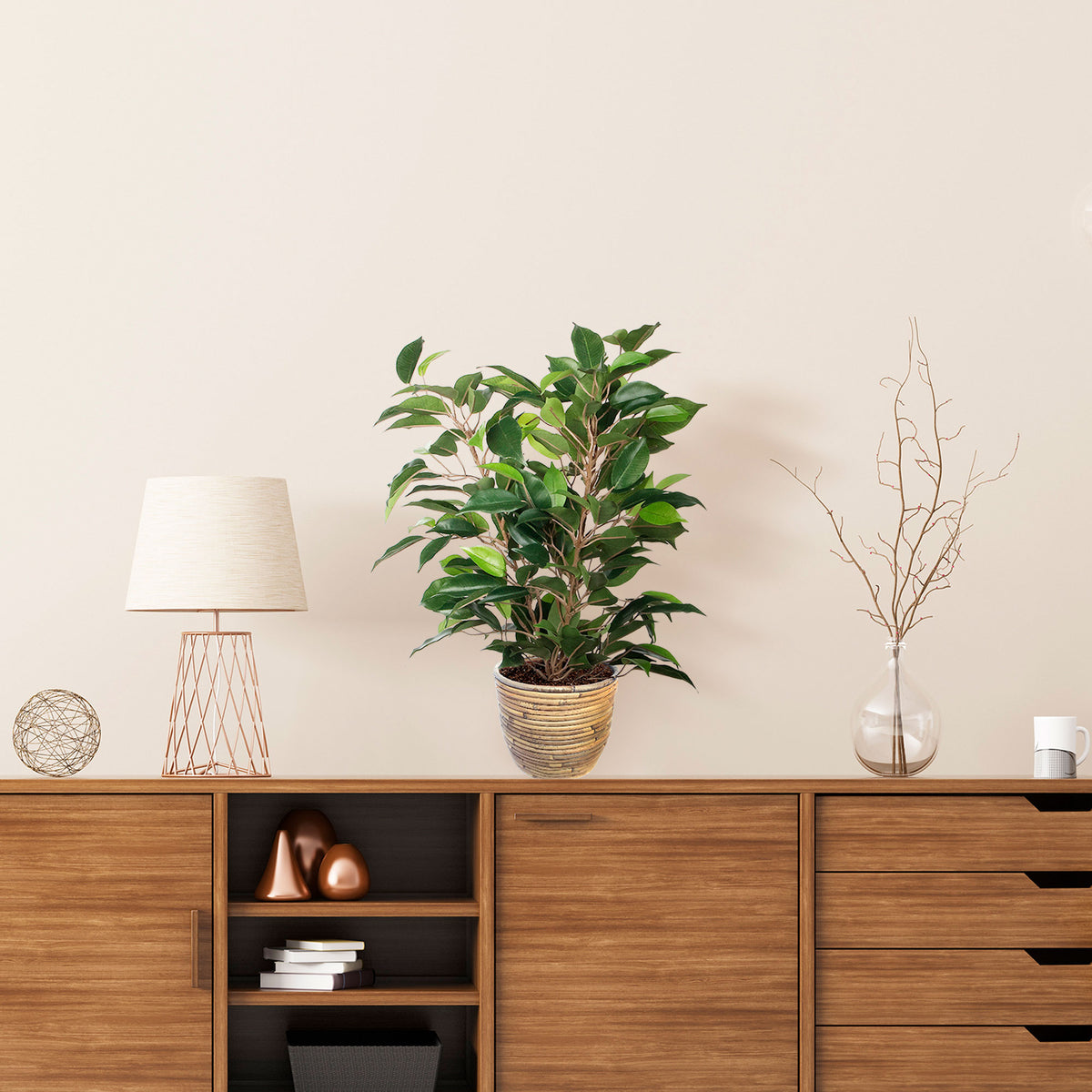 Ficus 'Natasja' green artificial plant incl. brown decorative pot